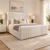 Ravello Wing Bed Frame In Plush Cream, Showing The Headboard And Footboard In A Neutral Bedroom