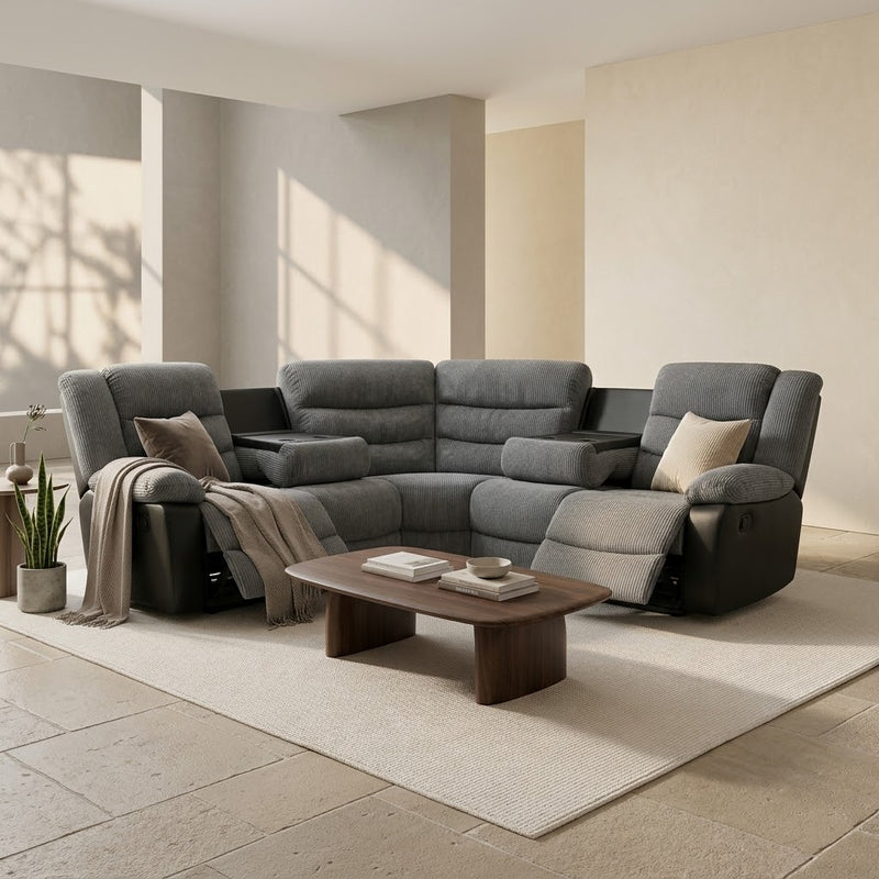 Rio Cord Fabric Recliner Corner Sofa Grey