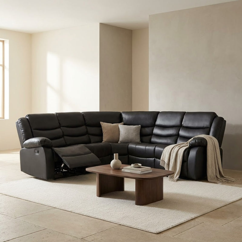 Roma Aire Leather Recliner Corner Sofa Black