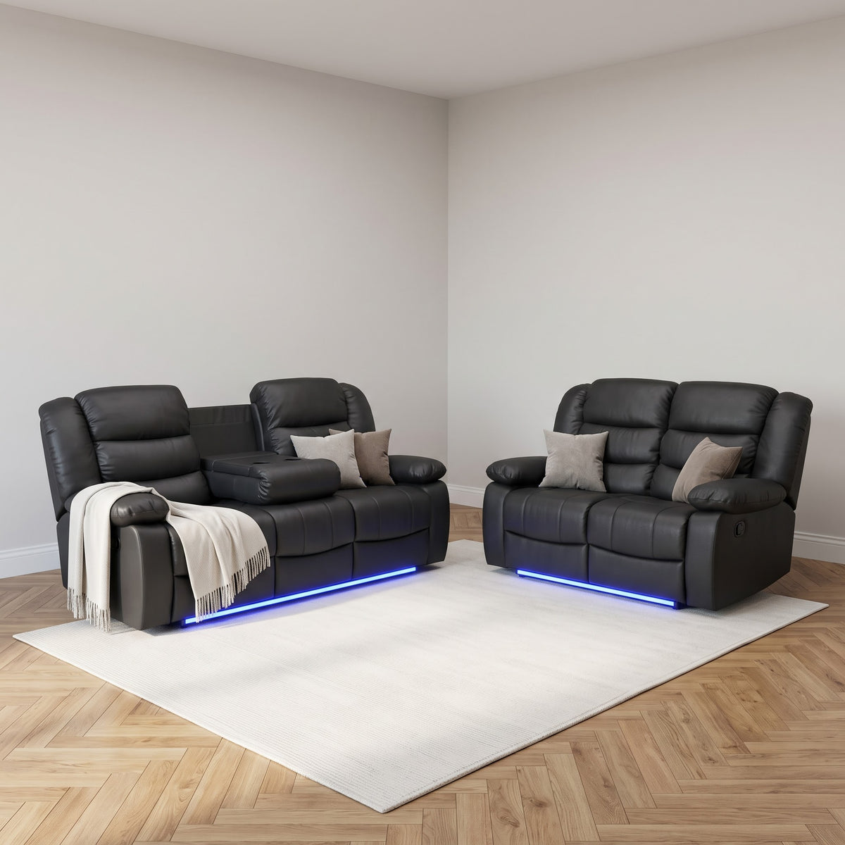 Roma 3+2 Aire Leather Electric Recliner Sofa - Black — main lifestyle image