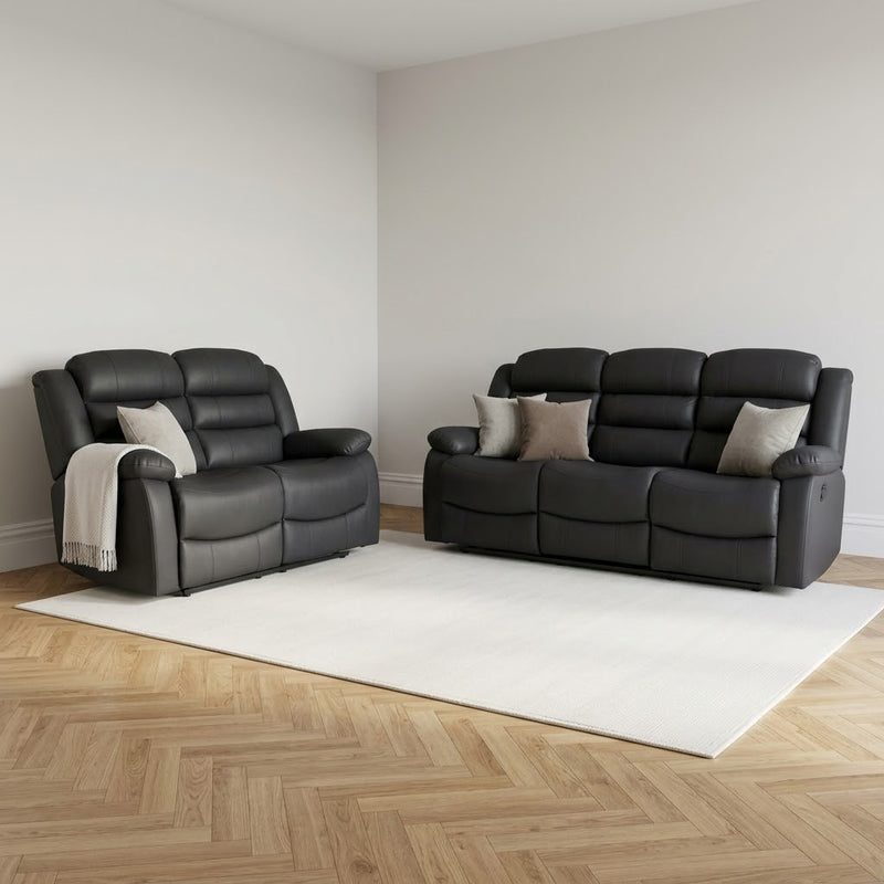 Roma 3+2 Aire Leather Manual Recliner Sofa - Black
