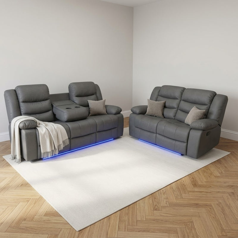 Roma 3+2 Aire Leather Electric Recliner Sofa - Grey