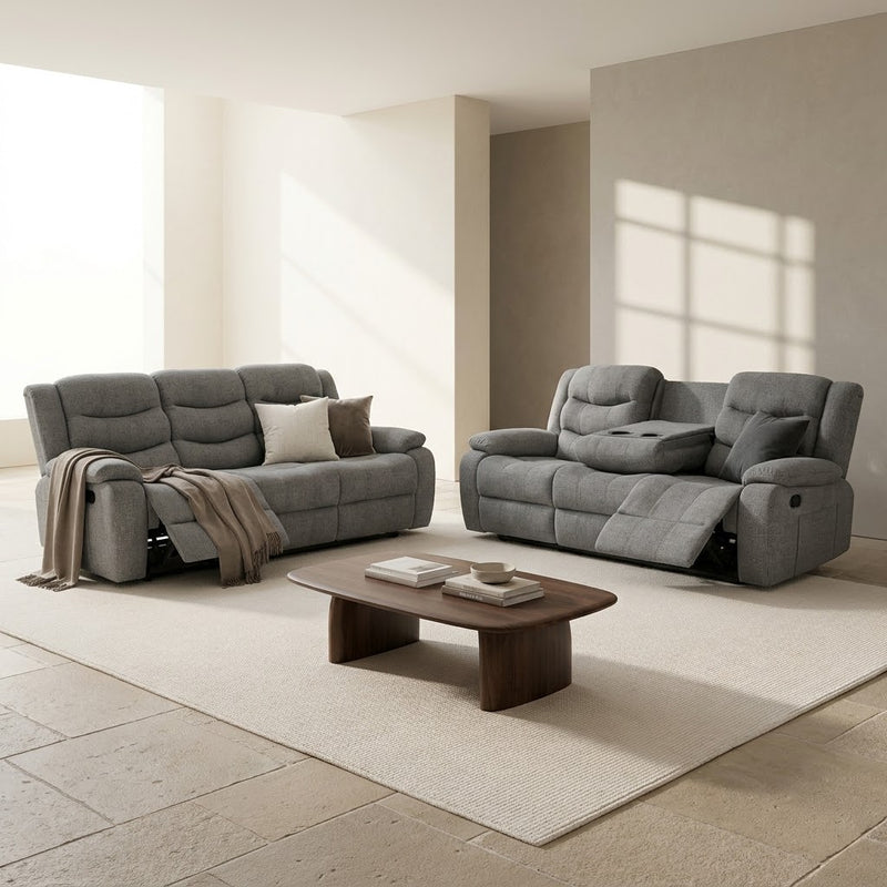 Roma 3+2 Seater Grey Fabric Manual Recliner Sofa