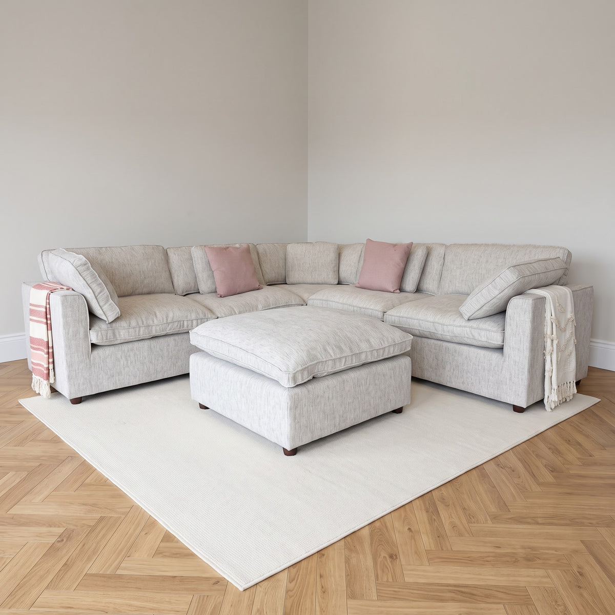 Santorini Large Corner Sofa & Free Footstool in a neutral living room