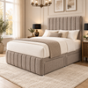 Solenne divan bed in soft warm taupe textured Coniston upholstery, three-quarter view
