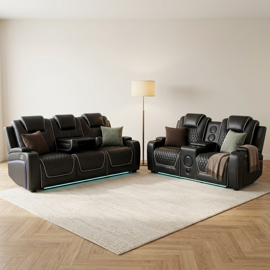 Tuscany Black 3 Plus 2 Electric Entertainment Recliner Sofa