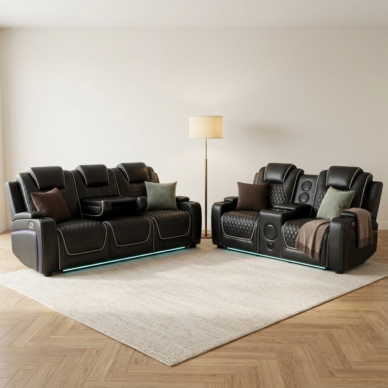 Tuscany 3+2 Electric Entertainment Recliner Sofa - Black