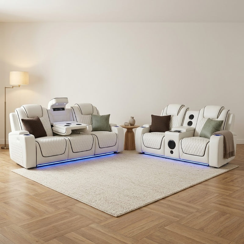 Tuscany 3+2 Electric Entertainment Recliner Sofa - Cream
