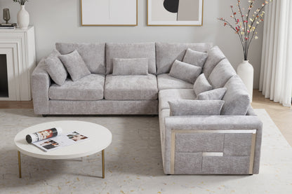 Chenille Fabric Grey 2C2 Corner Sofa with Silver Accents GEORGE — view 1