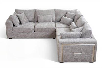 Chenille Fabric Grey 2C2 Corner Sofa with Silver Accents GEORGE — view 3