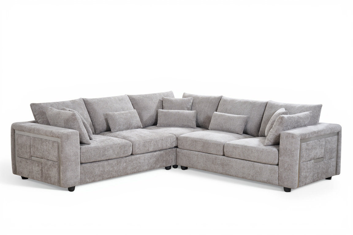Chenille Fabric Grey 2C2 Corner Sofa with Silver Accents GEORGE — view 2