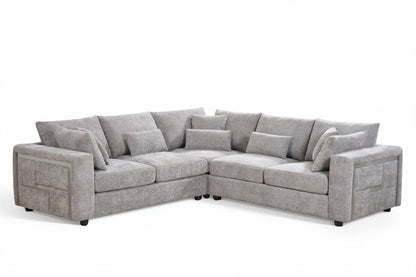 Chenille Fabric Grey 2C2 Corner Sofa with Silver Accents GEORGE — view 2