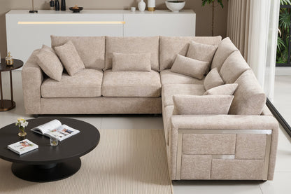Chenille Fabric Beige 2C2 Corner Sofa with Silver Accents GEORGE — view 1