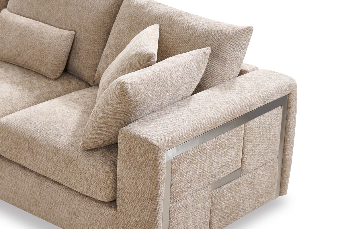 Chenille Fabric Beige 2C2 Corner Sofa with Silver Accents GEORGE — view 4