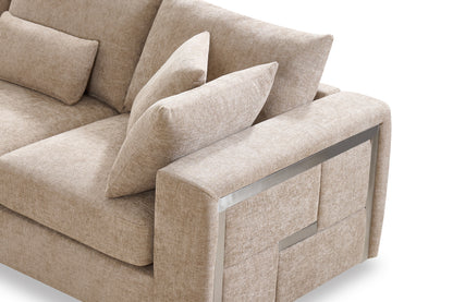 Chenille Fabric Beige 2C2 Corner Sofa with Silver Accents GEORGE — view 4