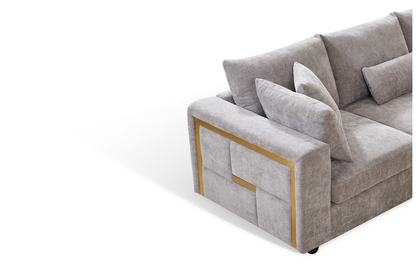 Chenille Fabric Grey 2C2 Corner Sofa with Gold Accents GEORGE — view 3