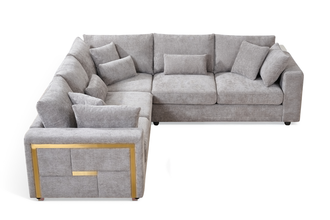 Chenille Fabric Grey 2C2 Corner Sofa with Gold Accents GEORGE — view 2