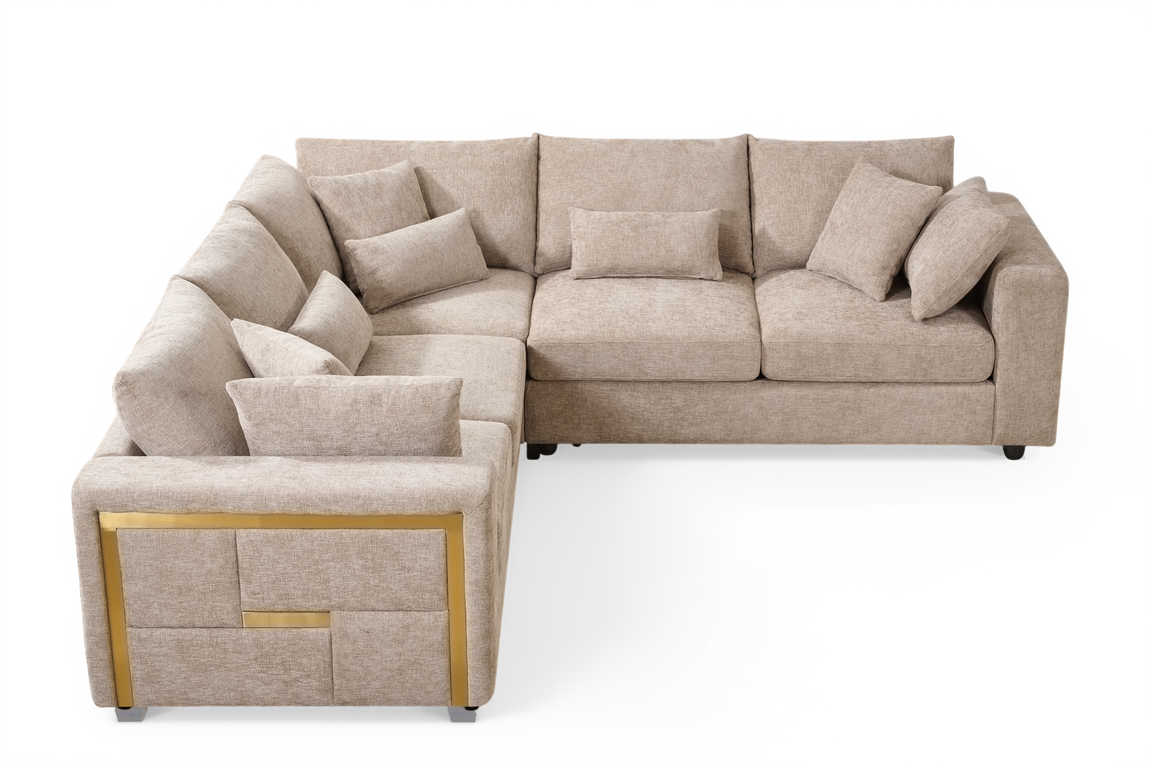 Chenille Fabric Beige 2C2 Corner Sofa with Gold Accents GEORGE — view 4