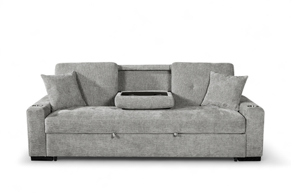 Light Grey Chenille Fabric 3 Seater Sofabed CHARLES — view 2