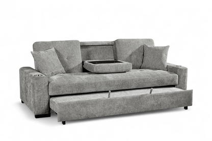 Light Grey Chenille Fabric 3 Seater Sofabed CHARLES — view 4