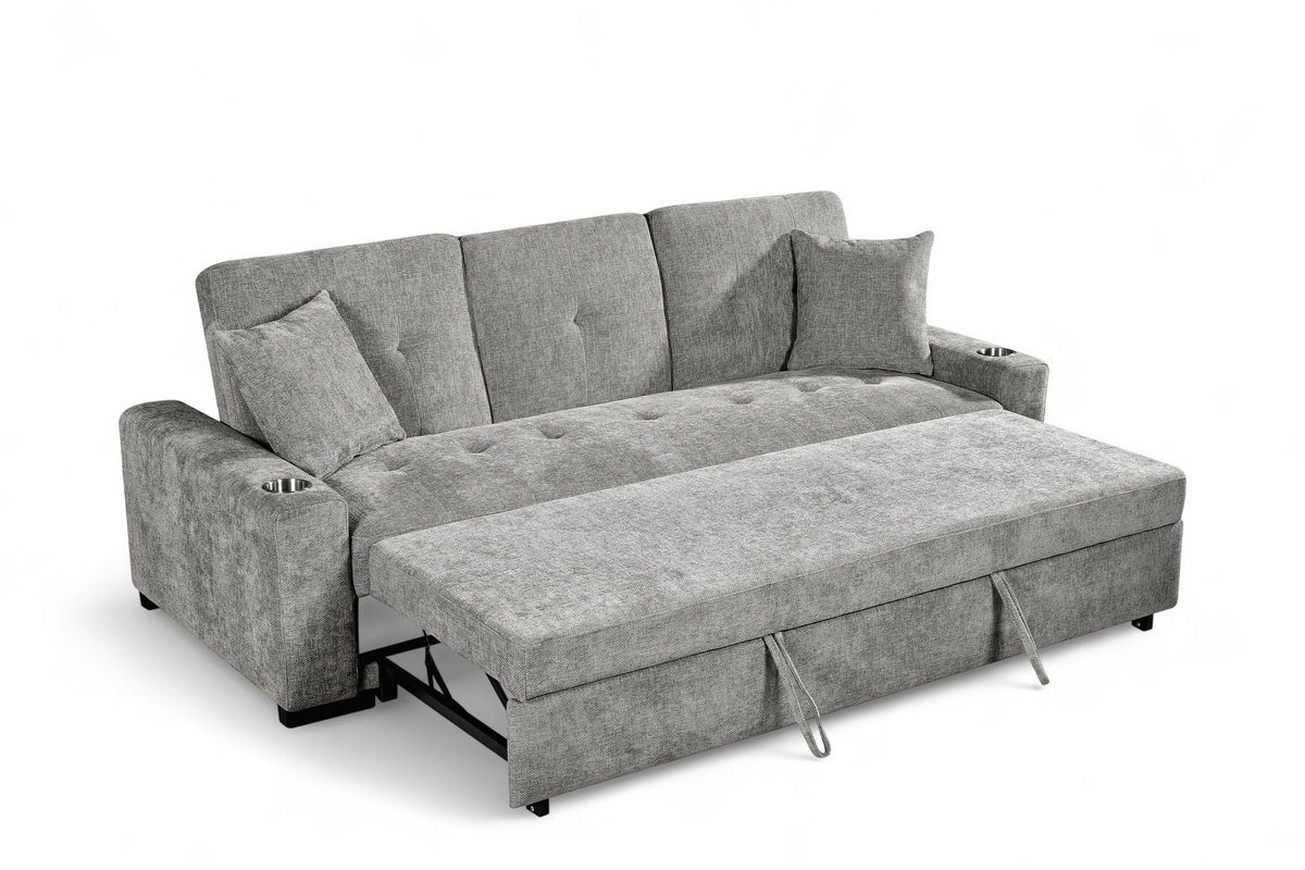 Light Grey Chenille Fabric 3 Seater Sofabed CHARLES — view 6