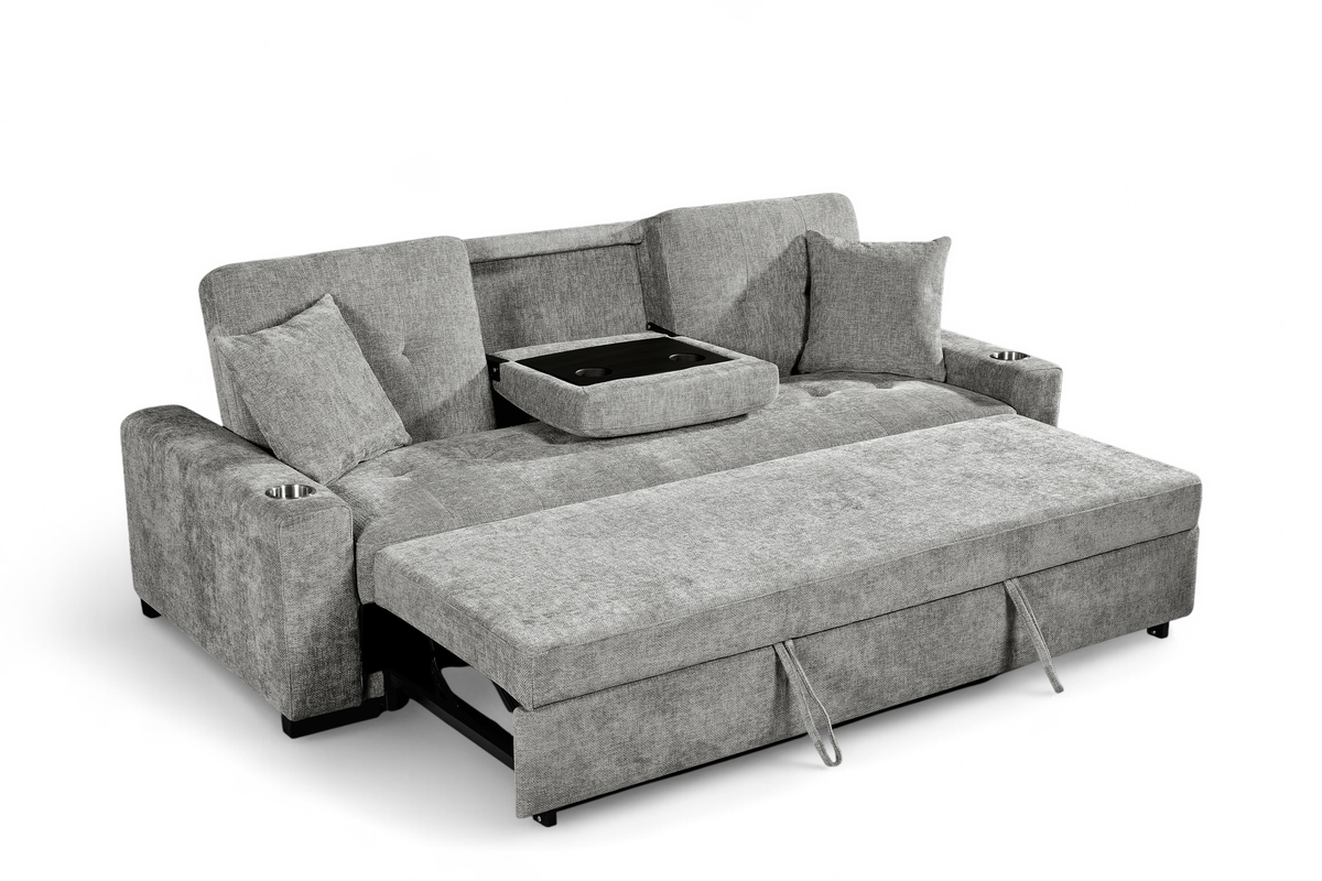 Light Grey Chenille Fabric 3 Seater Sofabed CHARLES — view 5