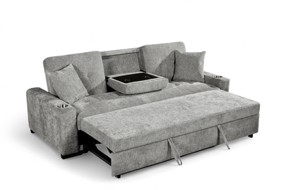Light Grey Chenille Fabric 3 Seater Sofabed CHARLES — view 5