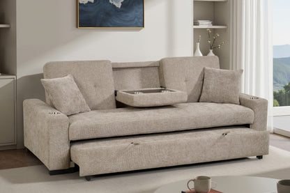 Beige Chenille Fabric 3 Seater Sofabed CHARLES — view 1