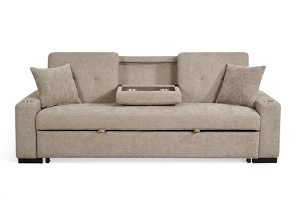 Beige Chenille Fabric 3 Seater Sofabed CHARLES — view 2