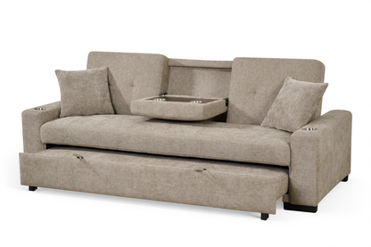Beige Chenille Fabric 3 Seater Sofabed CHARLES — view 3