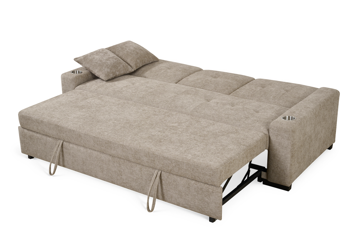 Beige Chenille Fabric 3 Seater Sofabed CHARLES — view 6