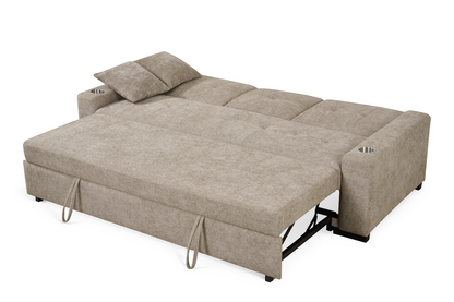 Beige Chenille Fabric 3 Seater Sofabed CHARLES — view 6
