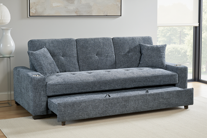 Pale Blue Chenille Fabric 3 Seater Sofabed CHARLES — view 1