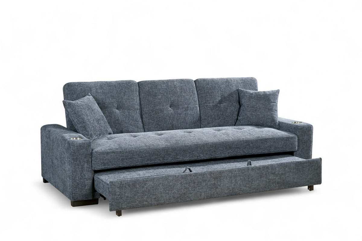 Pale Blue Chenille Fabric 3 Seater Sofabed CHARLES — view 3