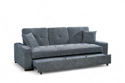 Pale Blue Chenille Fabric 3 Seater Sofabed CHARLES — view 3
