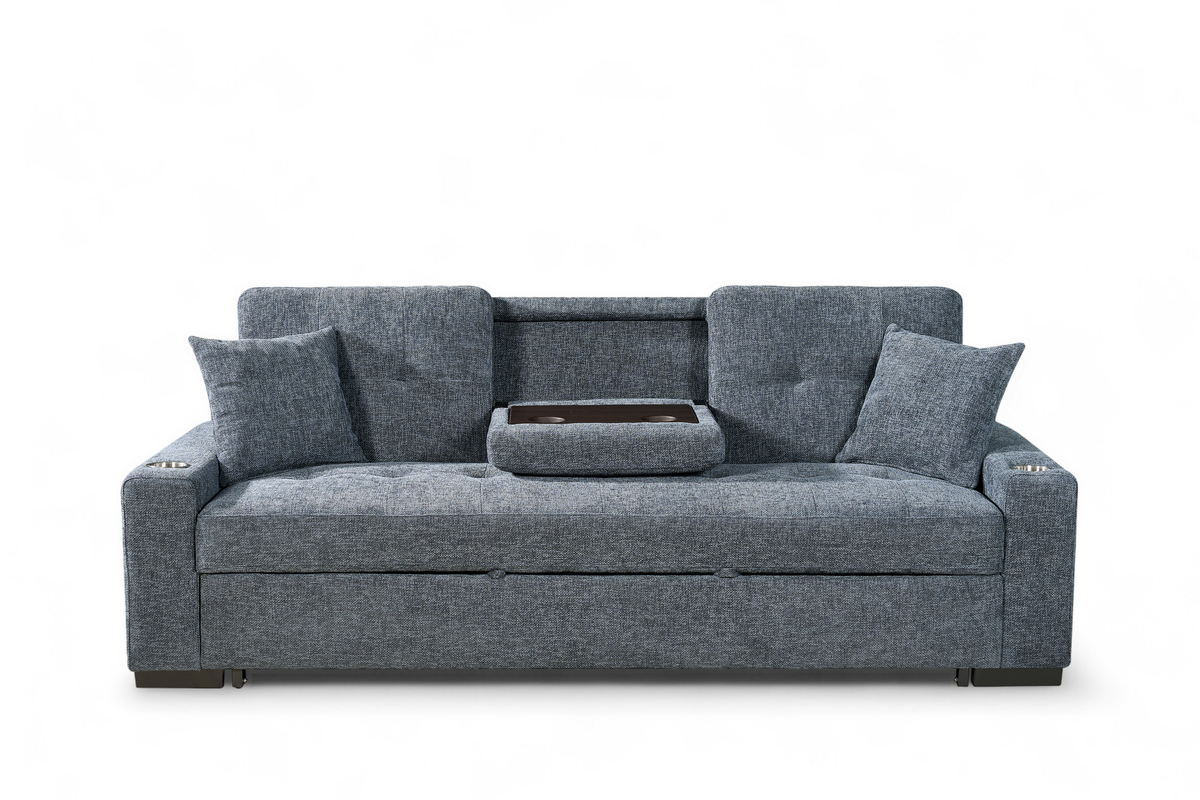 Pale Blue Chenille Fabric 3 Seater Sofabed CHARLES — view 2