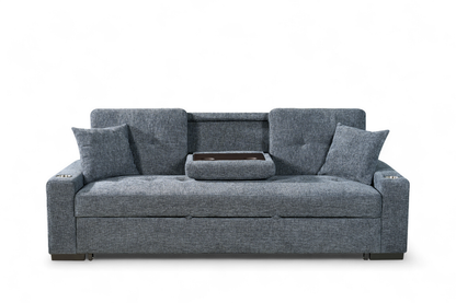 Pale Blue Chenille Fabric 3 Seater Sofabed CHARLES — view 2