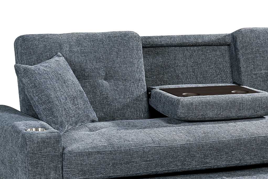 Pale Blue Chenille Fabric 3 Seater Sofabed CHARLES — view 5