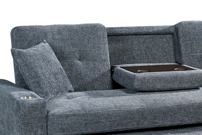 Pale Blue Chenille Fabric 3 Seater Sofabed CHARLES — view 5