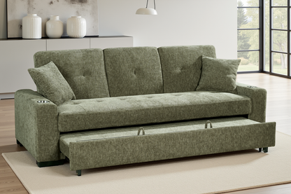 Green Chenille Fabric 3 Seater Sofabed CHARLES — view 1