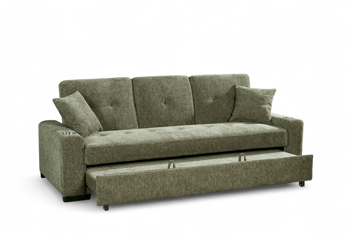 Green Chenille Fabric 3 Seater Sofabed CHARLES — view 3