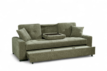 Green Chenille Fabric 3 Seater Sofabed CHARLES — view 4