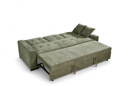 Green Chenille Fabric 3 Seater Sofabed CHARLES — view 5