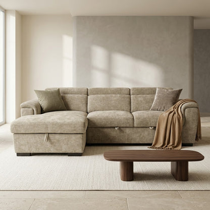 Wilson Beige Chenille Fabric Corner Sofabed with Storage