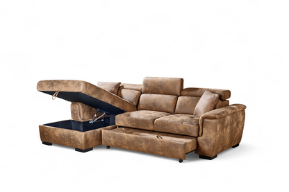Wilson Faux Leather Suede Brown Corner Sofabed with Storage