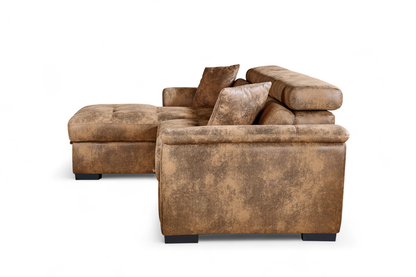 Wilson Faux Leather Suede Brown Corner Sofabed with Storage