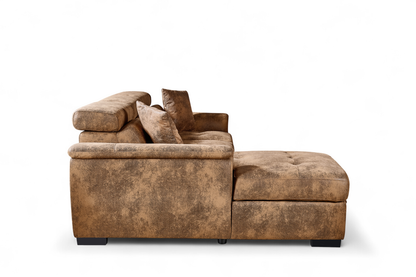 Wilson Faux Leather Suede Brown Corner Sofabed with Storage