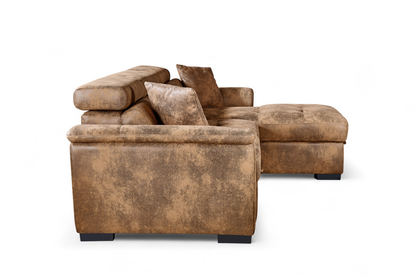 Wilson Faux Leather Suede Brown Corner Sofabed with Storage