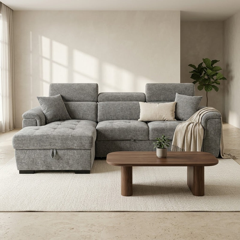 Wilson Grey Chenille Fabric Corner Sofabed with Storage