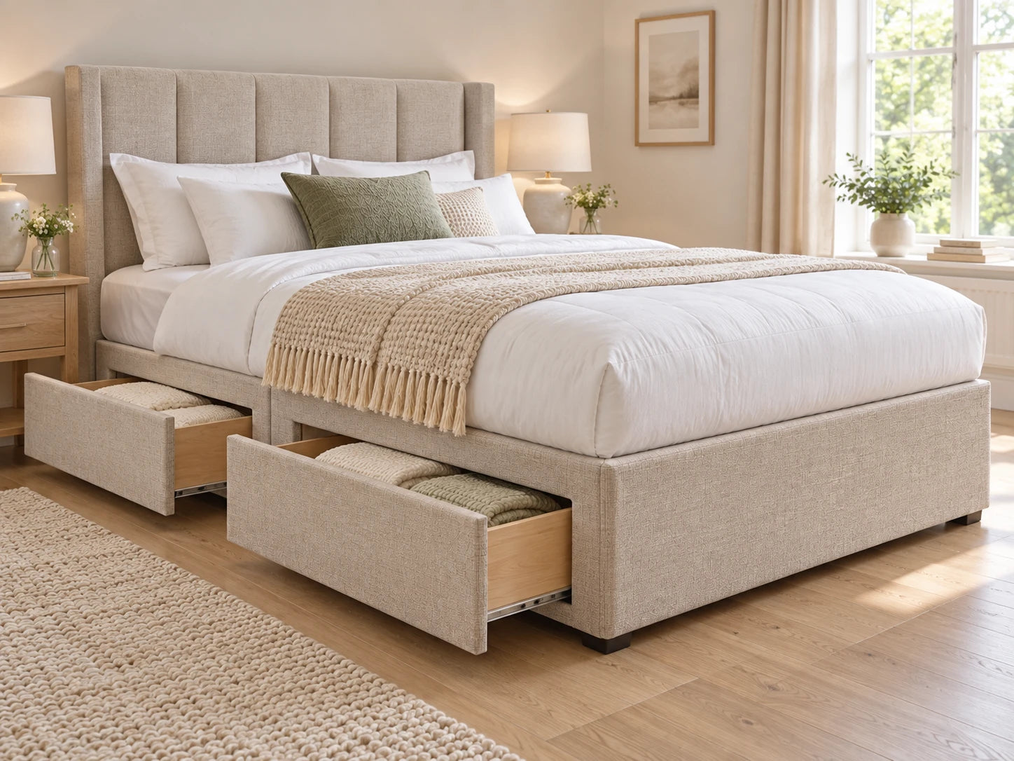 Optional side drawers in an upholstered divan base